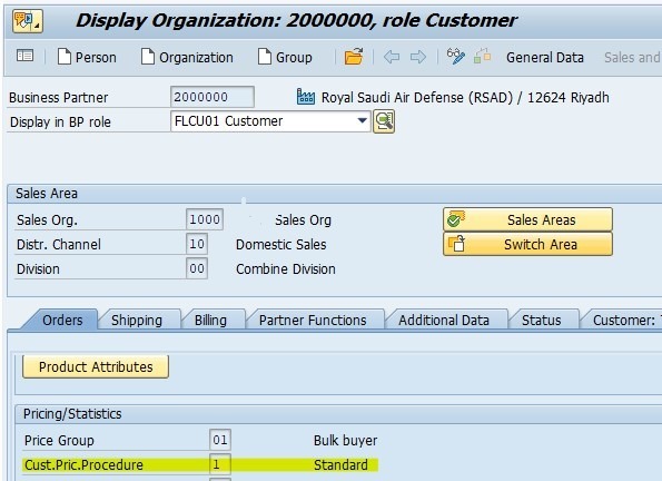 customer pricing procedure